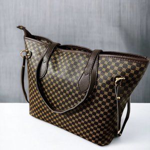 Women's Large All Seasons PU Leather Printing Fashion Square Zipper Tote Bag